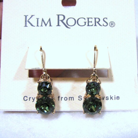 Holiday Perfect NWT Kim Rogers Green Swarovski Crystal Earrings - Picture 1 of 3
